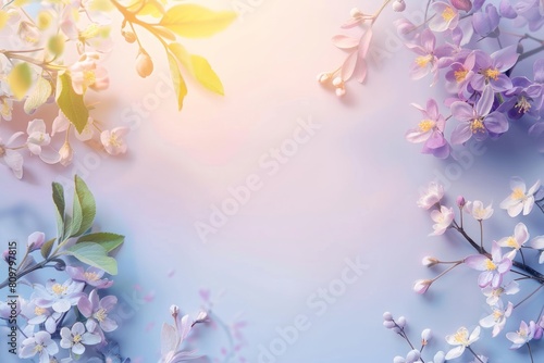 Soft Pastel Floral Background with Blossoming Spring Flowers