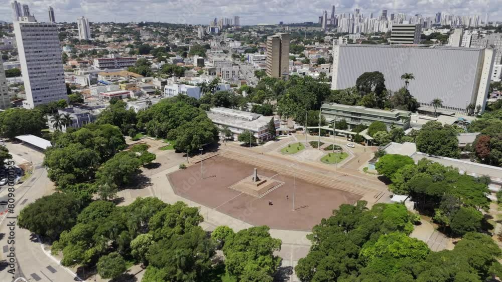 Drone orbits to left around Praça Dr. Pedro Ludovico Teixeira Stock ...
