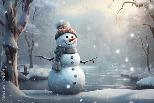 Enchanting Snowman winter art. Holiday fun. Generate Ai