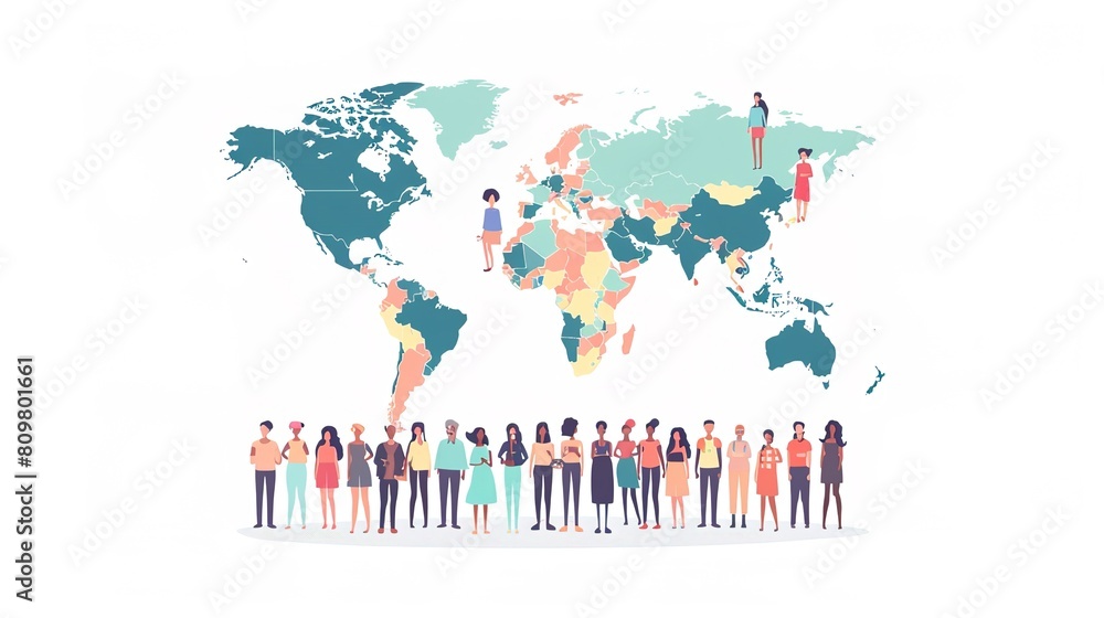 Obraz premium World population day illustrations generated from population composition maps.AI generated.