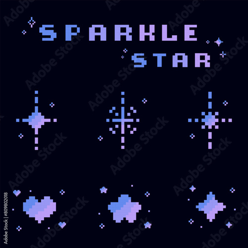 Gradient sparkling star pixel art set