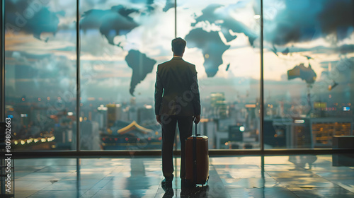 Photo realistic as Investment Banker Evaluating Global Markets concept as An investment banker on a business trip evaluates global markets to advise on foreign investments and mana