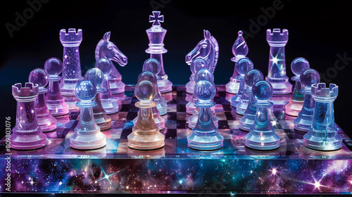 Chess. Modern chess set, space-themed chess set. Designed with luxury Simplicity Strategy planning photo