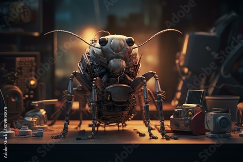 Intricate Software bug robot. Virus sign. Generate Ai