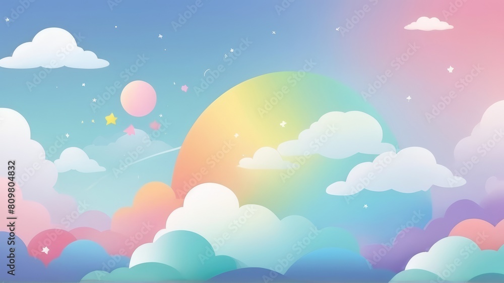 Rainbow Clouds Pastel Art . Kawaii Design Suitable for Background Rainbow Clouds Pastel Art . Kawaii Design Suitable for Background