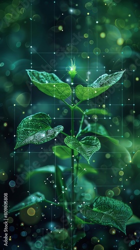 An AI analyzes the genetic code of a plant, identifying desirable traits and creating a 3D model of the optimal growth pattern