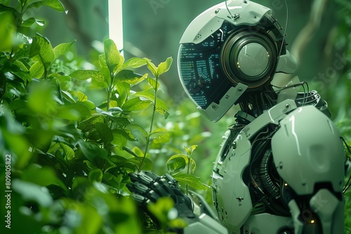 Create a story about a robot that develops a deep connection with the plants it cares for, blurring the lines between machine and living organism