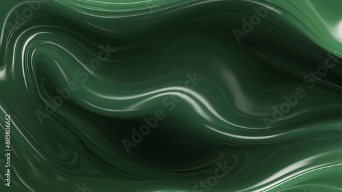 Fototapeta Naklejka Na Ścianę i Meble -  Green wavy swirl 3d abstract, modern dynamic curvy liquid motion design illustration background, wormhole abstraction