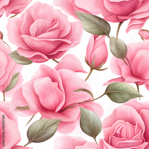 seamless watercolor arrangements with beautiful pink rose flower. Botanical illustration colorful style.