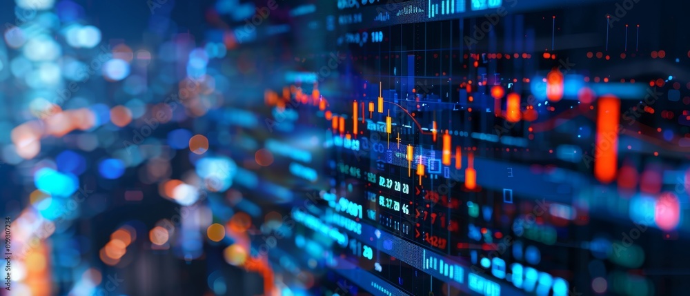 Financial market charts and data analysis at night. Financial market charts and data analysis at night.