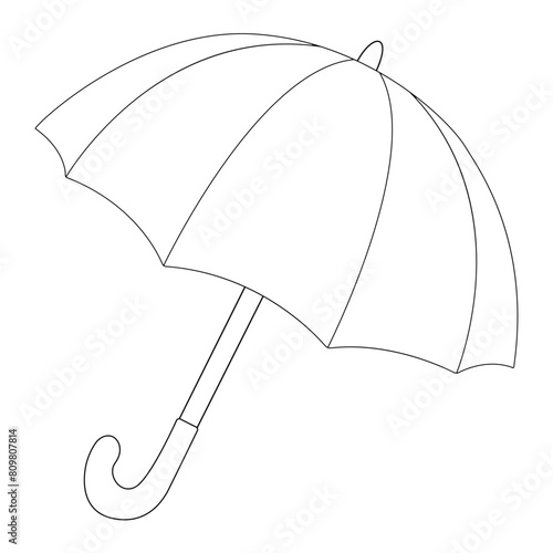 Opened rain umbrella. Autumn Season. Cute fall coloring pages for kids. Vector contour drawing.