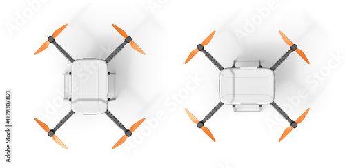 3d rendering of top view of quadcopter isolated on white background photo
