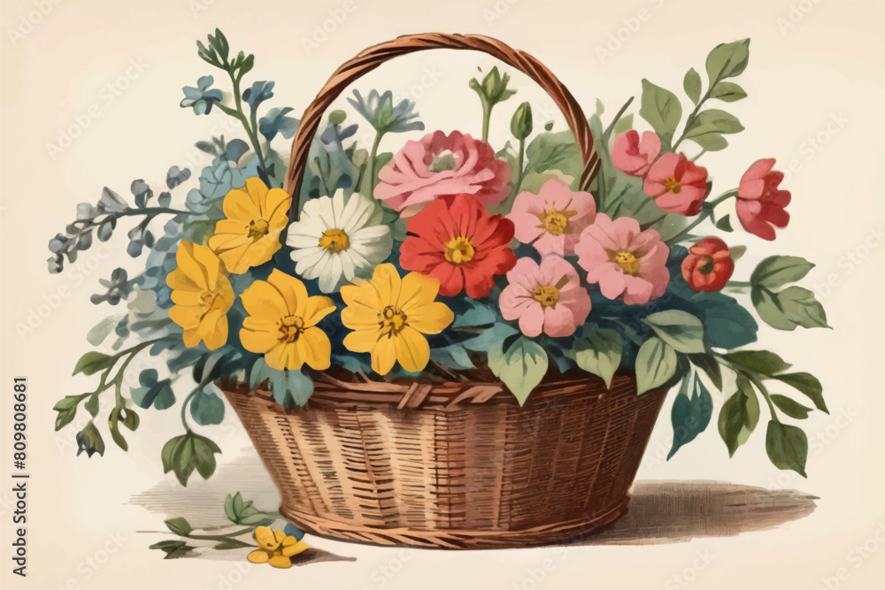 Obraz premium Vector illustration of a flower basket.