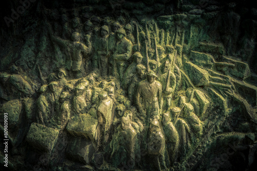 Detailfoto mit Bildverfremdung , Spanienkämpfer-Denkmal von Fritz Cremer,  Volkspark Friedrichshain, Berlin, Deutschland photo