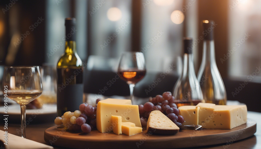 wine and cheese table at luxury restaurant

