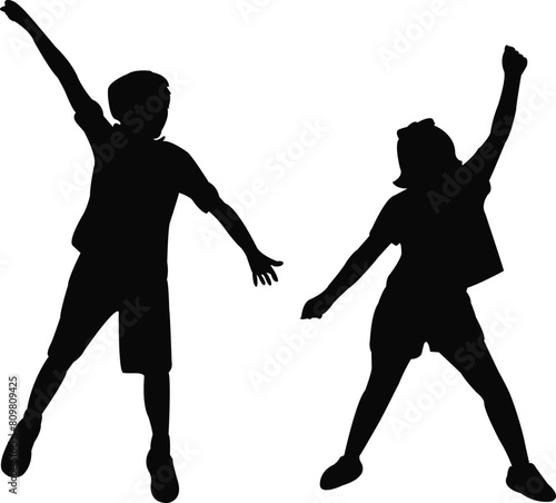 two children playing, silhouette vector