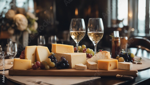 wine and cheese table at luxury restaurant