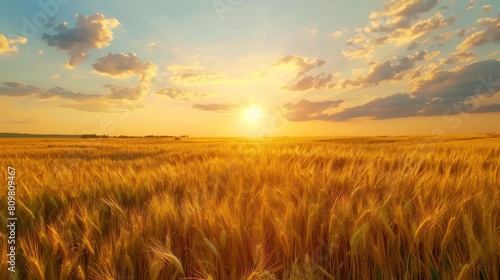 Beautiful landscape golden view of wheat field at sunny day. Generated AI image © is