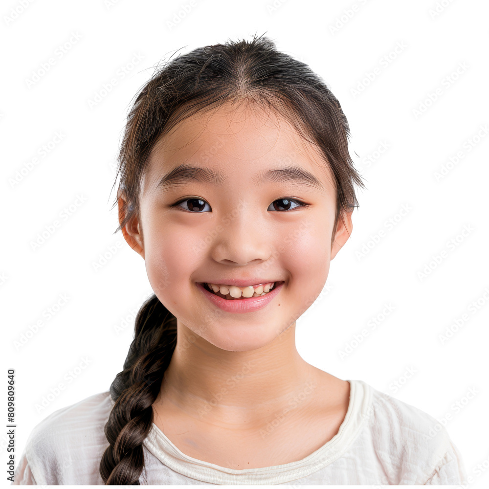 Cheerful young Asian girl smiling, great for children's advertising, isolated on transparent background Cheerful young Asian girl smiling, great for children's advertising, isolated on transparent background