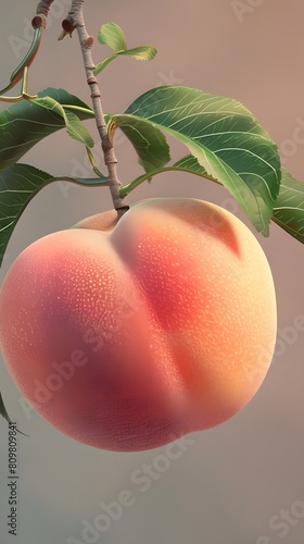 A single juicy peach displayed prominently against a gradient orange to pink background