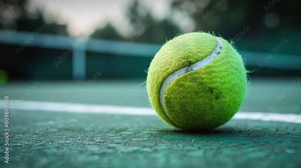 Closeup a tennis ball on the court. Generated AI image