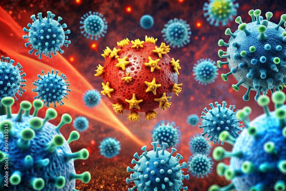 Fototapeta premium Coronavirus disease COVID-19 infection medical illustration. China pathogen respiratory influenza covid virus cells. New official name for Coronavirus