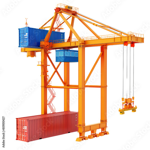 Tower Crane Lifting a Container Isolated on Transparent Background for Construction and Shipping Themes