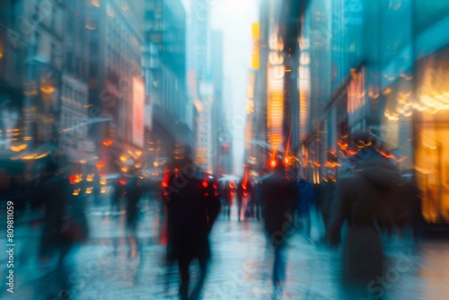 blurred commuters walking in busy financial district abstract photo