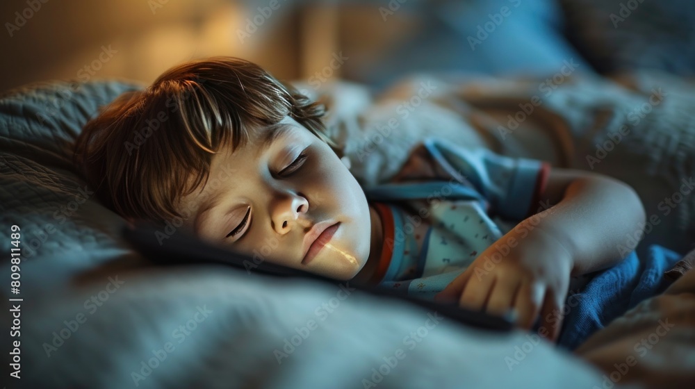 Sweet boy falls asleep while mom reads bedtime story on tablet Sweet boy falls asleep while mom reads bedtime story on tablet