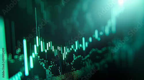 Dynamic stock market graph on digital screen, finance and trading concept with glowing green and white lines on dark background. photo