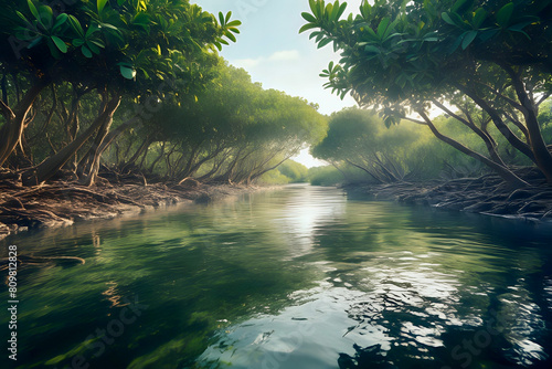 River in the tropical mangrove forest 