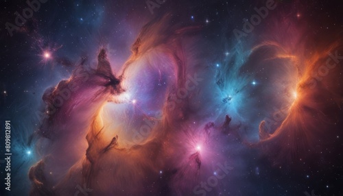 Nebula and galaxies in space. Abstract cosmos background