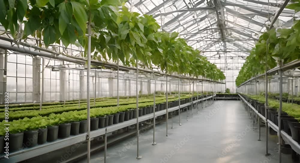 Large industrial greenhouse with fresh natural plants Concept of growing healthy food diet vegetarianism and technology Large industrial greenhouse with fresh natural plants Concept of growing healthy food diet vegetarianism and technology