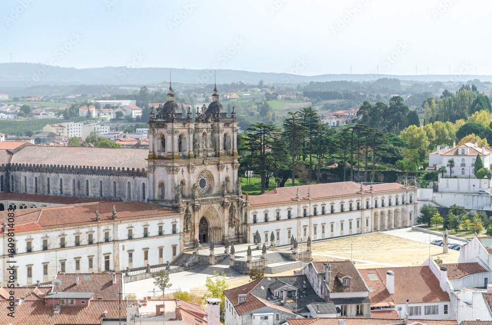 Fototapeta premium Monumental complex of the Santa Maria Monastery, in Alcobaca. Unesco World Heritage. Center of Portugal.