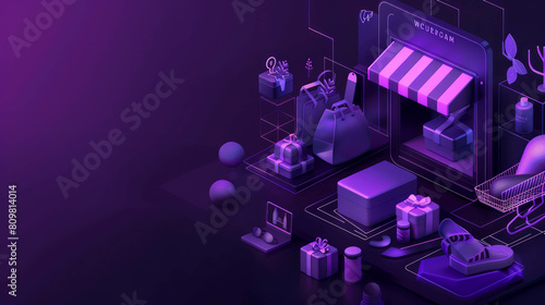 Discover the sophistication of a dark purple-themed e-commerce platform. AI generative. photo