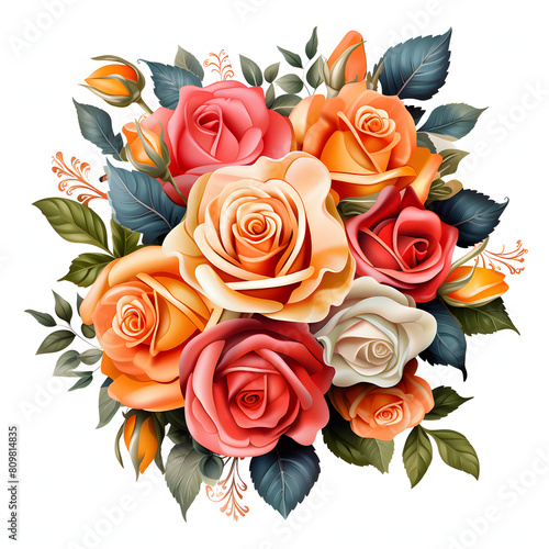  roses  plants  leaves and flowers. Vector illustrations of beautiful realistic flowers for background  pattern or wedding invitations