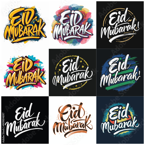 set of Eid Mubarak vector typography. eid ui adha typography vector, no editable.