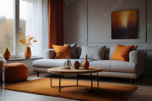 Cozy living room interior inspired by autumn colors Generative AI 
