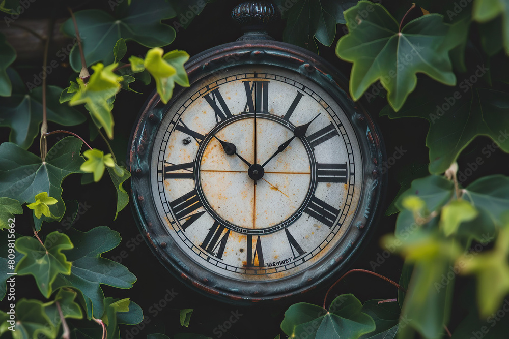 Fototapeta premium Time Concept Art, Old Clock Work Wallpaper, Park Background Illustration