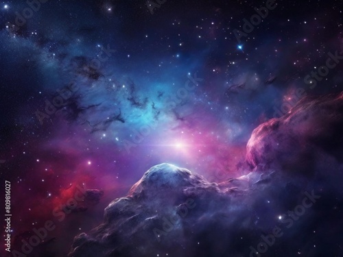 Cosmos background with realistic stardust, nebula, moon and shining stars. Colorful galaxy backdrop. Space vector illustration. Starry night, infinite universe, milky way bacground illustration