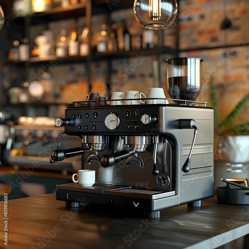 Sophisticated Espresso Machine in a Contemporary Caf Setting for Captivating Advertisements and Social Sharing © aekkasit