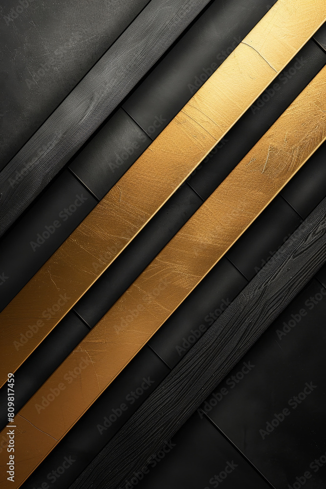 Geometric minimalism with gold strip lines on black background. Geometric minimalism with gold strip lines on black background.