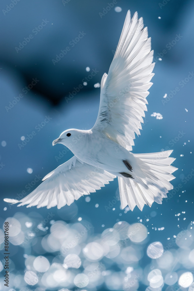 Obraz premium Stark white bird soaring in polar sky