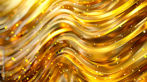 Abstract background with golden wavy lines. 3d rendering, Glossy golden wavy texture, Glowing wallpaper with abstract shapes, Background with curvy shapes, abstract background of golden silk 
