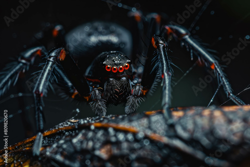 Detailed macro image captures the creepy essence of a black widow spider. AI generative. photo