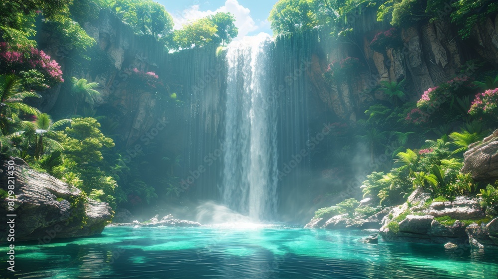 Enchanted Cascade in the Heart of the Woodland. Generative AI Enchanted Cascade in the Heart of the Woodland. Generative AI