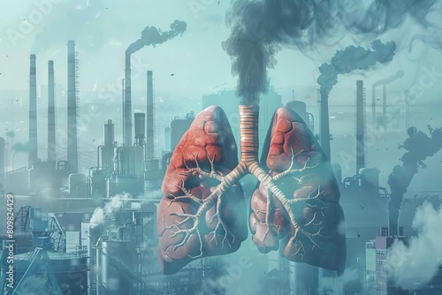 harmful habits diseased smokers lungs in polluted environment serious health consequences awareness illustration photo