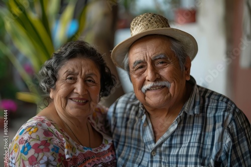 happy senior mexican couple smiling together portrait photo