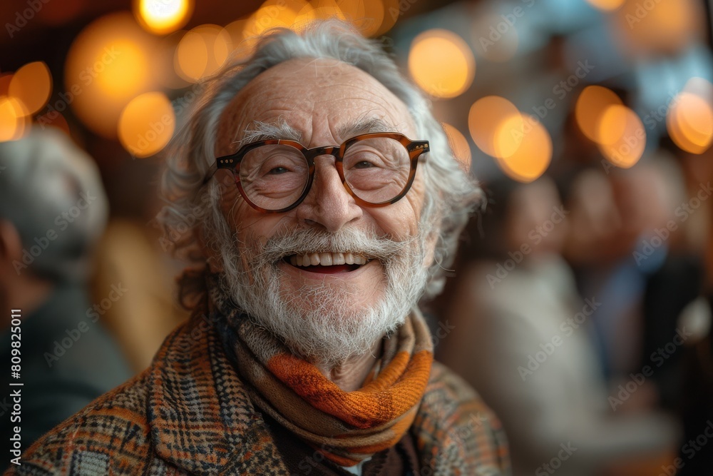 Portrait of an elderly gentleman with a joyful smile and stylish glasses, conveying a sense of happiness Portrait of an elderly gentleman with a joyful smile and stylish glasses, conveying a sense of happiness