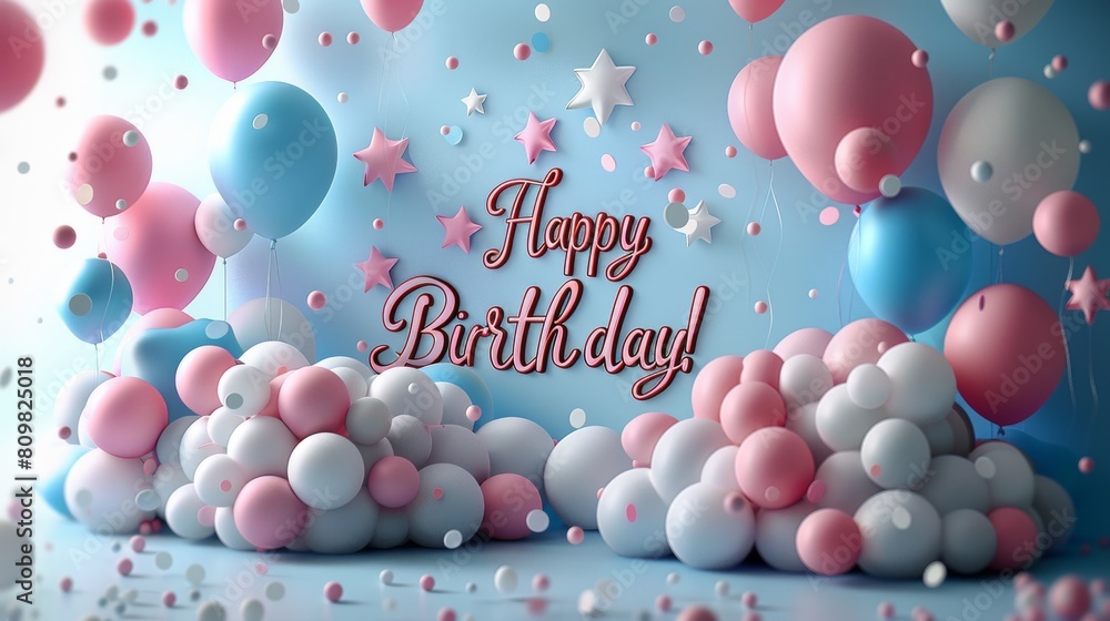 Sparkling Celebration: Birthday Card With Balloons and Stars. Generative AI Sparkling Celebration: Birthday Card With Balloons and Stars. Generative AI